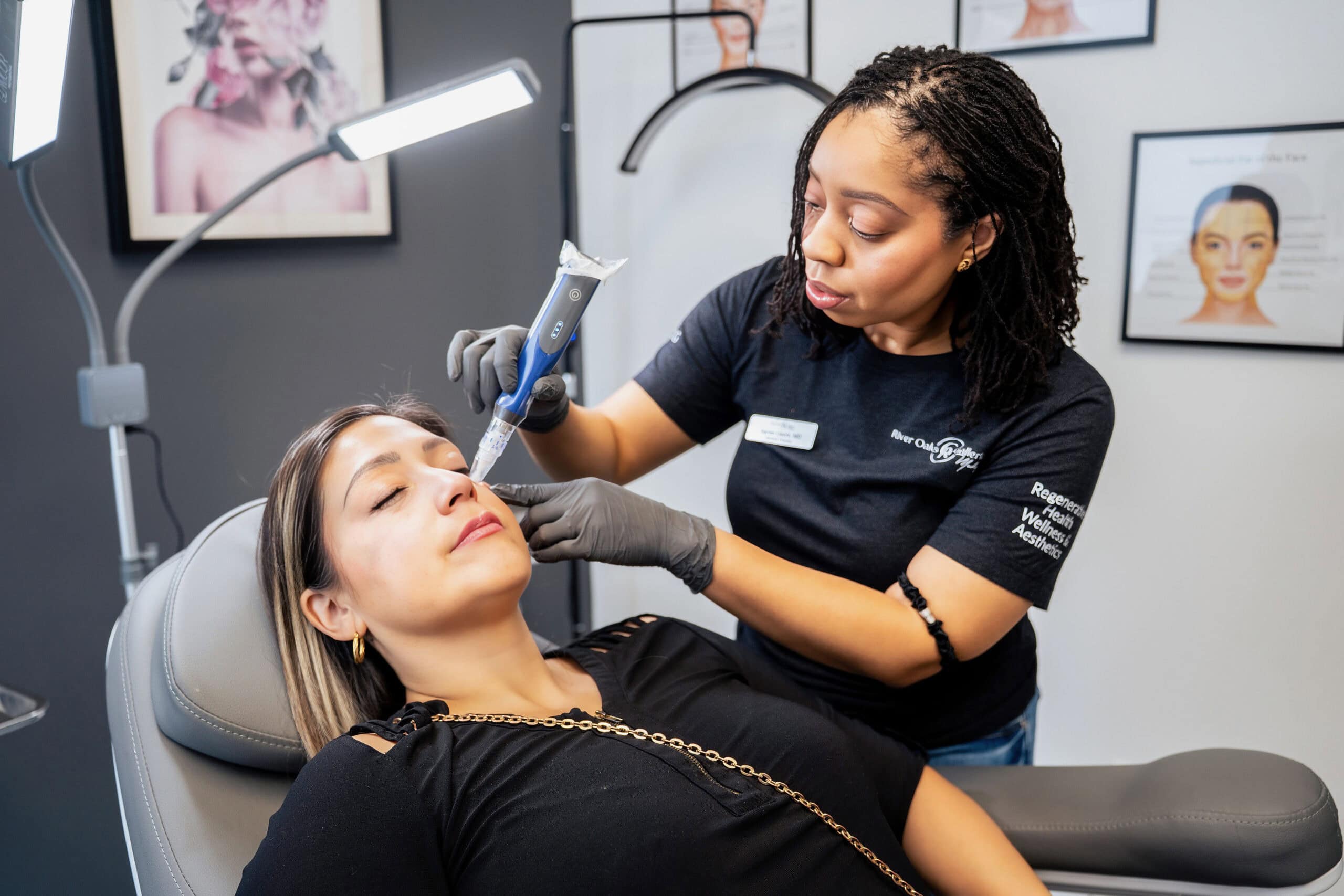 Dr Usero performing a microneedling service on client